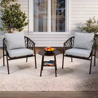 LAUSAINT HOME Ensemble de bistro 3 pièces pour terrasse, chaises en corde tressée avec coussins, mobilier d'extérieur et table d'appoint
