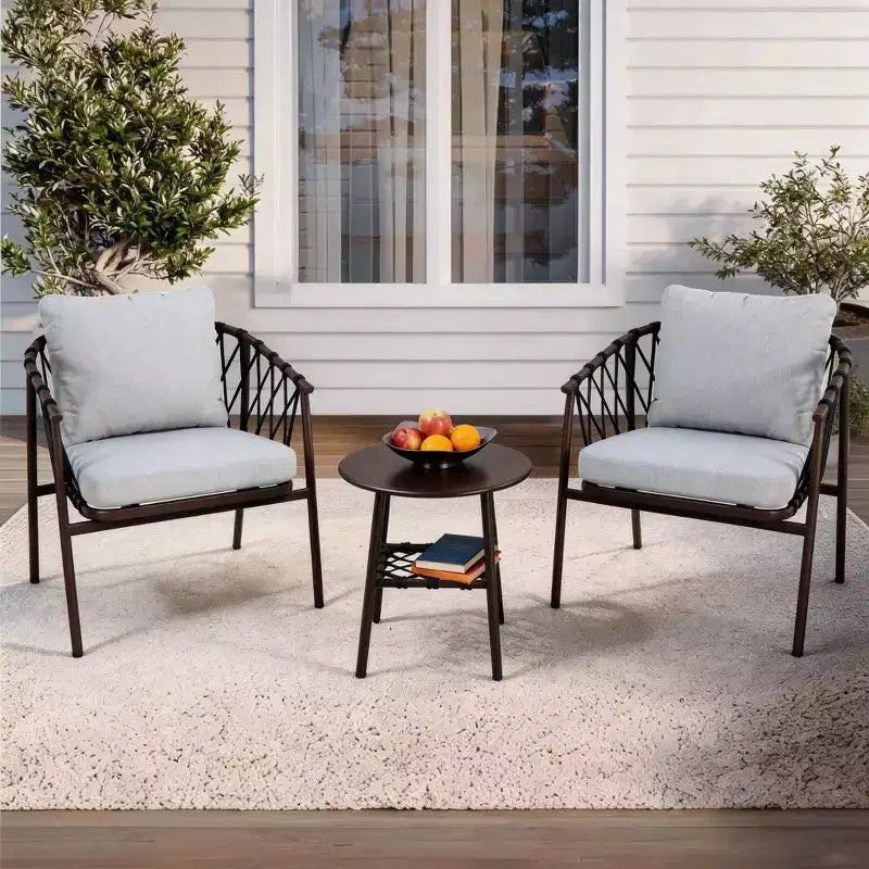 LAUSAINT HOME Ensemble de bistro 3 pièces pour terrasse, chaises en corde tressée avec coussins, mobilier d'extérieur et table d'appoint