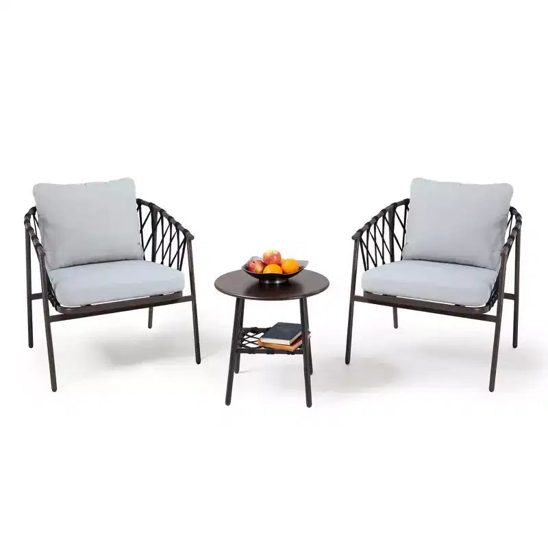 LAUSAINT HOME Ensemble de bistro 3 pièces pour terrasse, chaises en corde tressée avec coussins, mobilier d'extérieur et table d'appoint