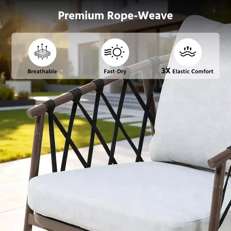 LAUSAINT HOME Ensemble de bistro 3 pièces pour terrasse, chaises en corde tressée avec coussins, mobilier d'extérieur et table d'appoint