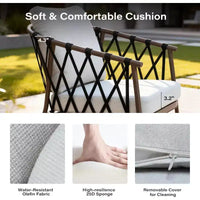 LAUSAINT HOME Ensemble de bistro 3 pièces pour terrasse, chaises en corde tressée avec coussins, mobilier d'extérieur et table d'appoint