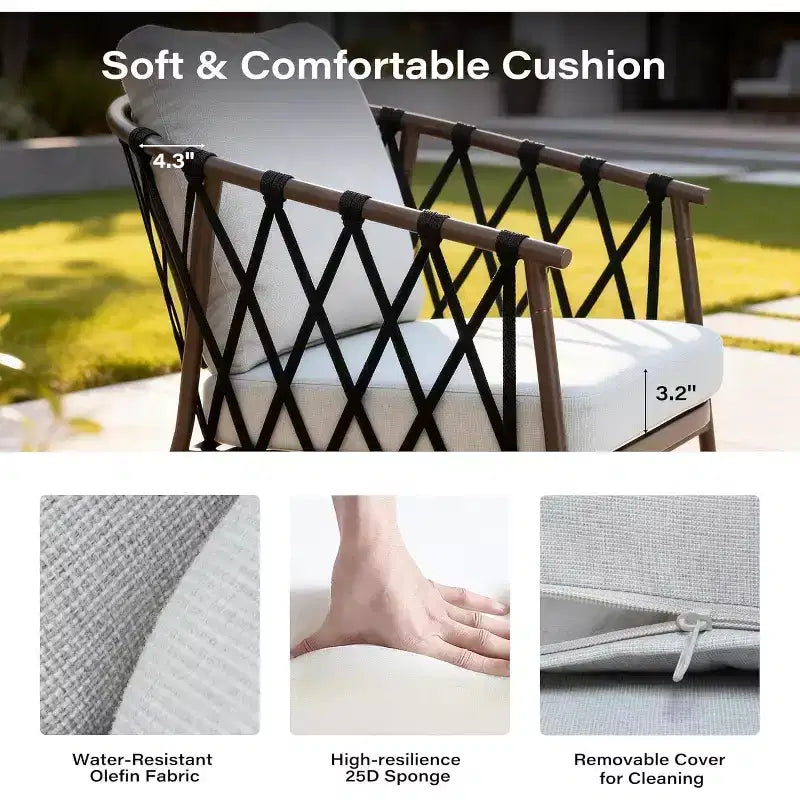LAUSAINT HOME Ensemble de bistro 3 pièces pour terrasse, chaises en corde tressée avec coussins, mobilier d'extérieur et table d'appoint