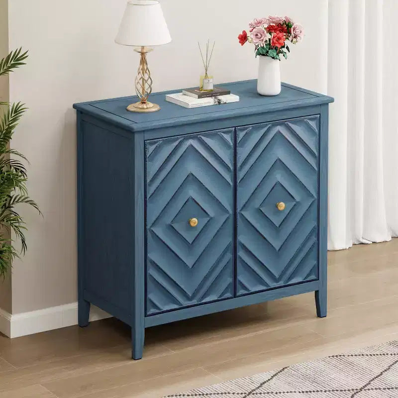 Meuble de rangement GDFStudio Jean moderne en bois géométrique embossé avec 2 portes magnétiques