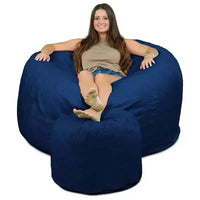Pouf géant Ultimate Sack de 152 cm en mousse, recouvert de fausse fourrure, avec repose-pieds, couleur marine