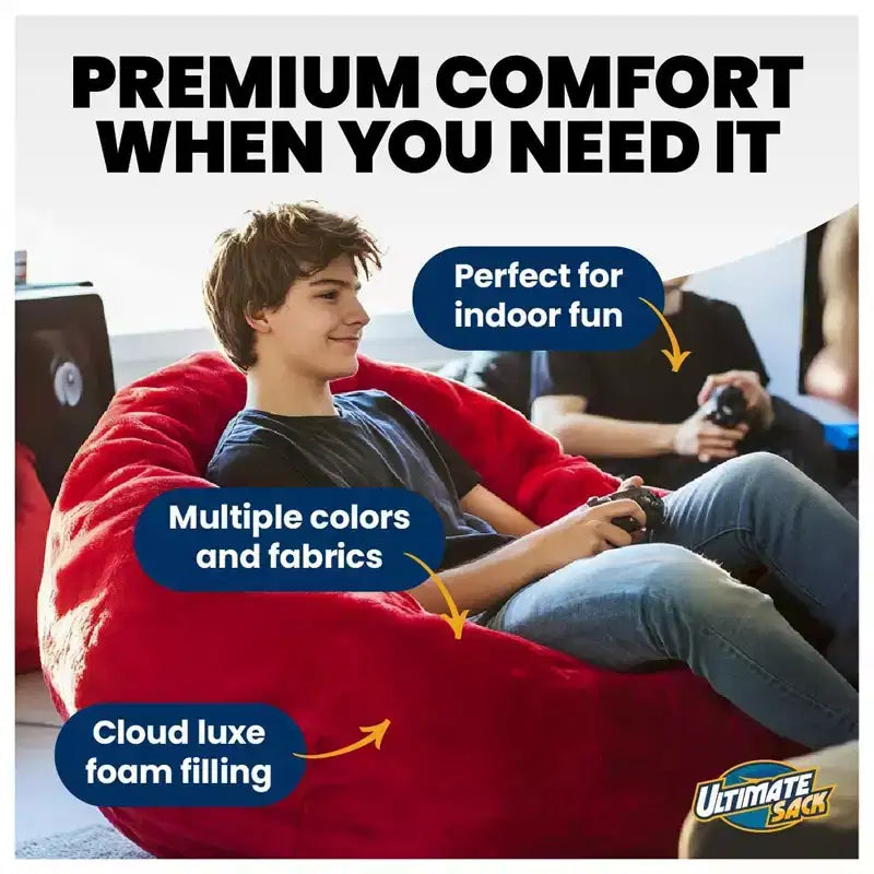 Pouf géant Ultimate Sack de 152 cm en mousse, recouvert de fausse fourrure, avec repose-pieds, couleur marine