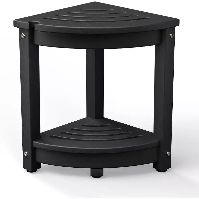 VINGLI Tabouret de douche d'angle en PEHD Siège de banc de douche étanche avec étagère de rangement et support de pomme de douche