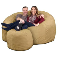 Pouf géant Ultimate Sack 6 pieds et repose-pieds, grand format, daim couleur camel