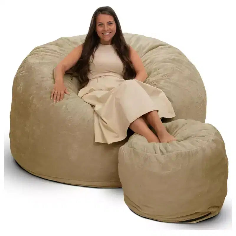Fauteuil Poire et Repose-Pieds Géants Ultimate Sack 6ft, Housse en Fourrure de Chameau
