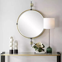 Miroir mural rond Uttermost Guardrail en laiton antique 31 x 47 3/4