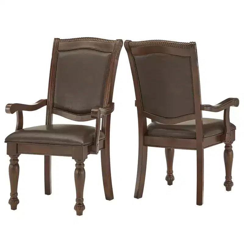 Chaises de salle à manger Torrin en similicuir marron avec accoudoirs (lot de 2) - Cerisier - iNSPIREQ