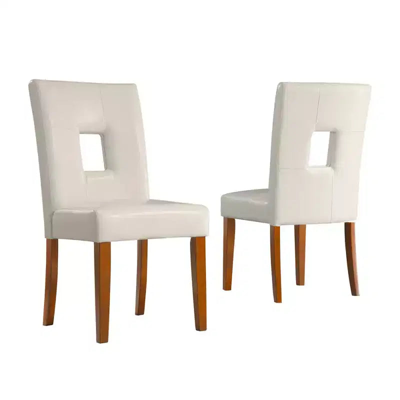 Chaises de salle à manger Palma en similicuir blanc avec trou de serrure (lot de 2) - Blanc/Cerisier - iNSPIREQ