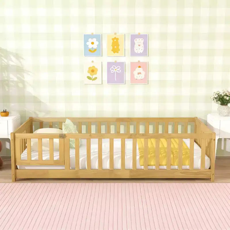 Lit de plancher double Luxystar avec clôture et porte pour chambre d'enfant