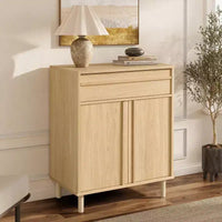 LuxenHome Petit buffet de rangement de 80 cm, Armoire d'appoint chêne pour salon, salle à manger ou entrée Chêne noisetier