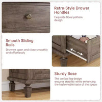 Commode à 8 tiroirs pour chambre à coucher, meuble TV vintage de 59 po avec poignées sculptées et pieds fuselés, commode en bois avec grande capacité de rangement