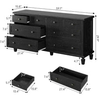Commode à 8 tiroirs pour chambre à coucher, meuble TV vintage de 59 po avec poignées sculptées et pieds fuselés, commode en bois avec grande capacité de rangement