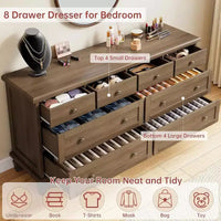 Commode à 8 tiroirs pour chambre à coucher, meuble TV vintage de 59 po avec poignées sculptées et pieds fuselés, commode en bois avec grande capacité de rangement