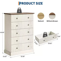 Commode de chambre à 5 tiroirs, armoire verticale en bois, avec poignées en métal, adaptée aux appartements, chambres à coucher, salons et salles à manger.
