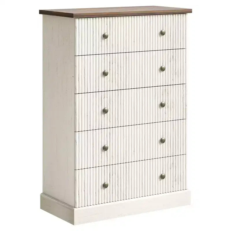 Commode de chambre à 5 tiroirs, armoire verticale en bois, avec poignées en métal, adaptée aux appartements, chambres à coucher, salons et salles à manger.