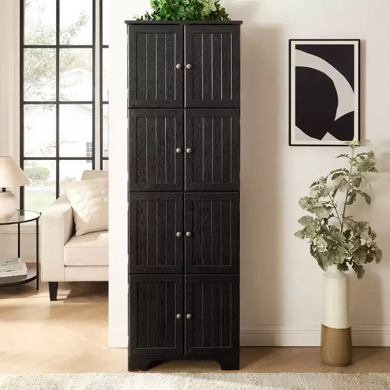 Meuble de rangement haut de 184 cm avec 8 portes et 4 étagères, bibliothèque pour salon, bureau