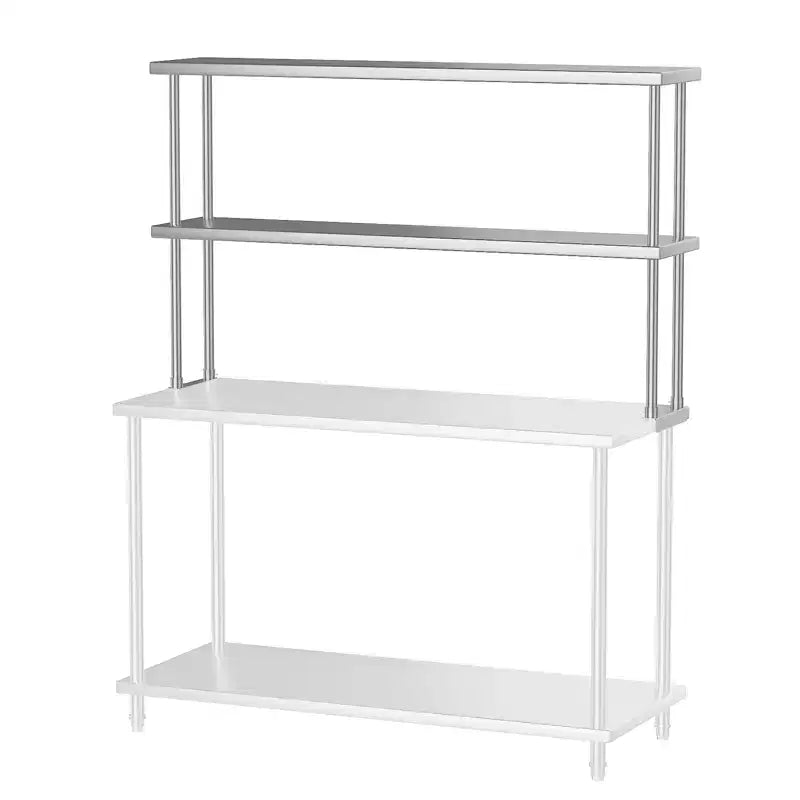Étagère de laboratoire à 2 niveaux en acier inoxydable, 60 larg. x 12 prof. x 39 haut. (po), tablettes réglables robustes (capacité 360 lb + 220 lb) pour établi