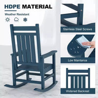 Ensemble de 2 fauteuils à bascule d'extérieur en PEHD tout temps avec dossier haut pour véranda et patio, confort haute résistance, assemblage facile