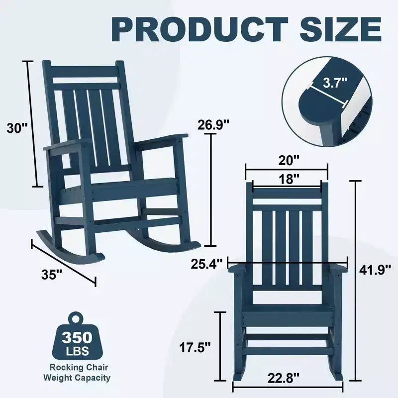 Ensemble de 2 fauteuils à bascule d'extérieur en PEHD tout temps avec dossier haut pour véranda et patio, confort haute résistance, assemblage facile