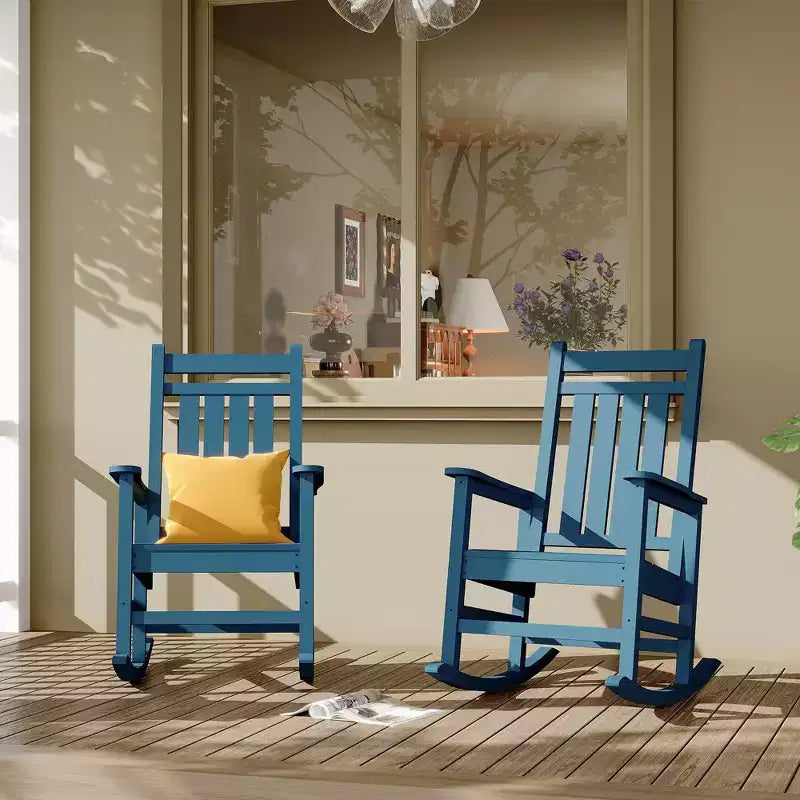 Ensemble de 2 fauteuils à bascule d'extérieur en PEHD tout temps avec dossier haut pour véranda et patio, confort haute résistance, assemblage facile