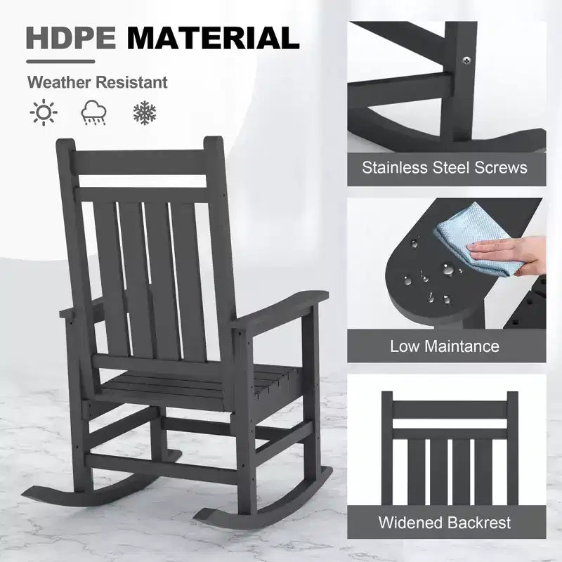 Ensemble de 2 fauteuils à bascule d'extérieur en PEHD tout temps avec dossier haut pour véranda et patio, confort haute résistance, assemblage facile