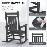 Ensemble de 2 fauteuils à bascule d'extérieur en PEHD tout temps avec dossier haut pour véranda et patio, confort haute résistance, assemblage facile