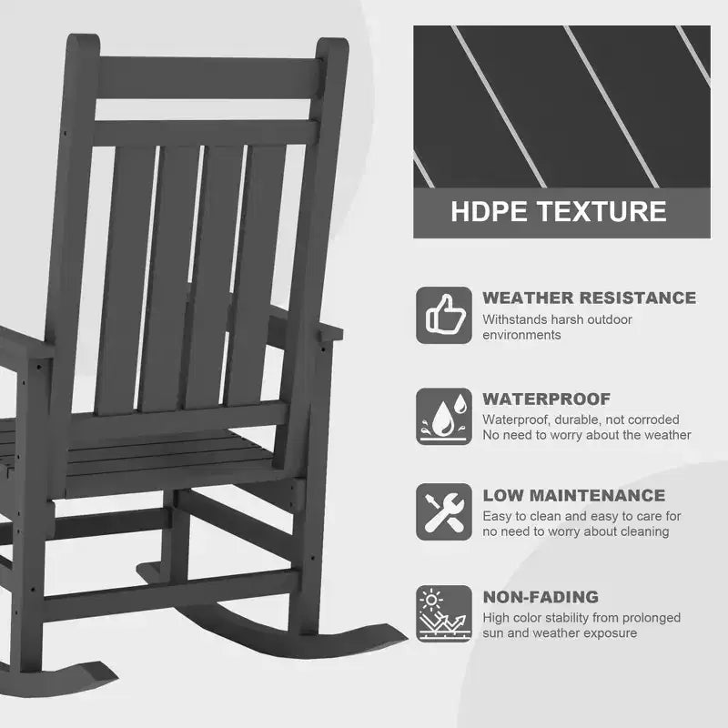 Ensemble de 2 fauteuils à bascule d'extérieur en PEHD tout temps avec dossier haut pour véranda et patio, confort haute résistance, assemblage facile