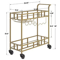 COZONY Chariot de Bar à 2 Niveaux avec Porte-Bouteilles et Porte-Verres, Desserte Roulante à Miroir avec Roues pour Cuisine et Salon