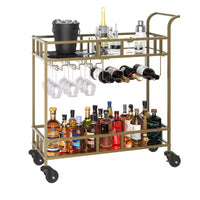 COZONY Chariot de Bar à 2 Niveaux avec Porte-Bouteilles et Porte-Verres, Desserte Roulante à Miroir avec Roues pour Cuisine et Salon