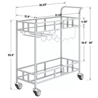 COZONY Chariot de Bar à 2 Niveaux avec Porte-Bouteilles et Porte-Verres, Desserte Roulante à Miroir avec Roues pour Cuisine et Salon