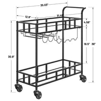 COZONY Chariot de Bar à 2 Niveaux avec Porte-Bouteilles et Porte-Verres, Desserte Roulante à Miroir avec Roues pour Cuisine et Salon