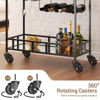 COZONY Chariot de Bar à 2 Niveaux avec Porte-Bouteilles et Porte-Verres, Desserte Roulante à Miroir avec Roues pour Cuisine et Salon