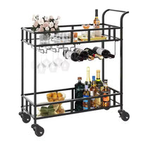 COZONY Chariot de Bar à 2 Niveaux avec Porte-Bouteilles et Porte-Verres, Desserte Roulante à Miroir avec Roues pour Cuisine et Salon