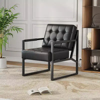 Fauteuil d'appoint Mid Century - fauteuil en similicuir avec pieds métalliques pour salon, chambre, bureau, accueil - Noir