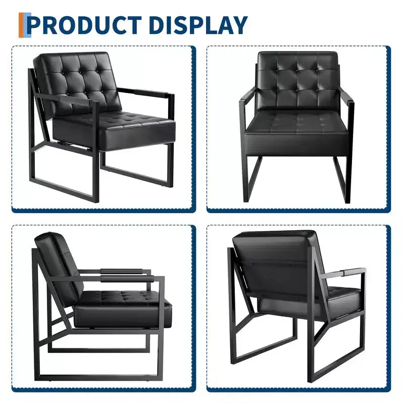 Fauteuil d'appoint Mid Century - fauteuil en similicuir avec pieds métalliques pour salon, chambre, bureau, accueil - Noir