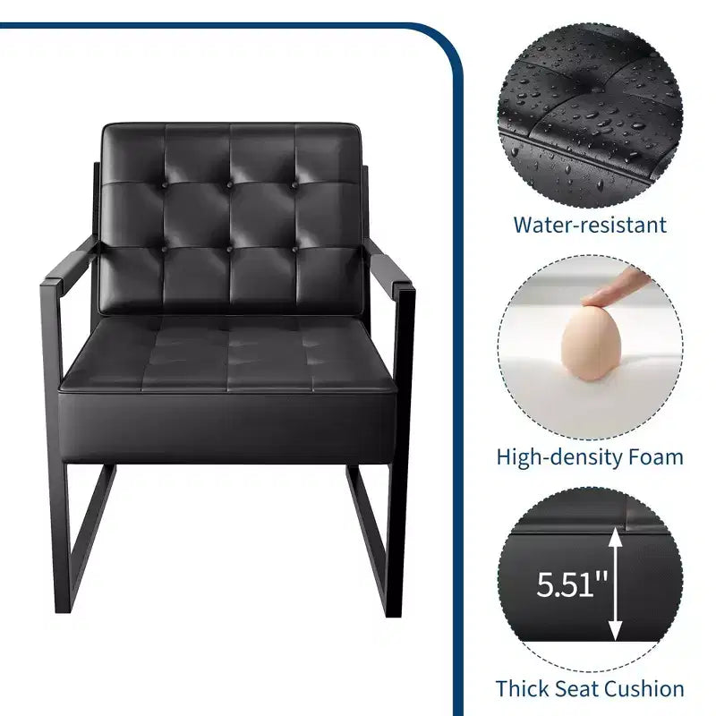 Fauteuil d'appoint Mid Century - fauteuil en similicuir avec pieds métalliques pour salon, chambre, bureau, accueil - Noir