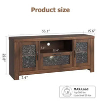 Meuble TV de ferme de 55 pouces avec portes en acrylique à motif d'ondulations d'eau Meuble de divertissement pour téléviseurs de 55 pouces, étagères réglables, capacité de 300 lb