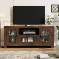 Meuble TV de ferme de 55 pouces avec portes en acrylique à motif d'ondulations d'eau Meuble de divertissement pour téléviseurs de 55 pouces, étagères réglables, capacité de 300 lb
