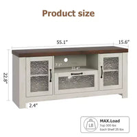 Meuble TV de ferme de 55 pouces avec portes en acrylique à motif d'ondulations d'eau Meuble de divertissement pour téléviseurs de 55 pouces, étagères réglables, capacité de 300 lb