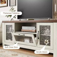 Meuble TV de ferme de 55 pouces avec portes en acrylique à motif d'ondulations d'eau Meuble de divertissement pour téléviseurs de 55 pouces, étagères réglables, capacité de 300 lb
