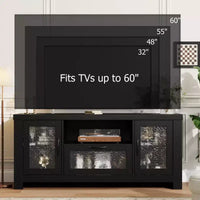 Meuble TV de ferme de 55 pouces avec portes en acrylique à motif d'ondulations d'eau Meuble de divertissement pour téléviseurs de 55 pouces, étagères réglables, capacité de 300 lb