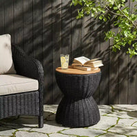 Christopher Knight Home Somchai Table d'appoint de patio moderne en bois d'acacia avec base en sablier en résine tressée et plateau rond à lattes