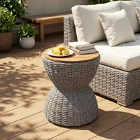 Christopher Knight Home Somchai Table d'appoint de patio moderne en bois d'acacia avec base en sablier en résine tressée et plateau rond à lattes