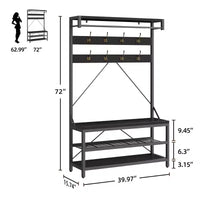 Vestiaire industriel 40 avec banc et rangement à chaussures, portemanteau avec barre, crochets et étagère de rangement pour entrée et vestibule