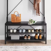 Vestiaire industriel 40 avec banc et rangement à chaussures, portemanteau avec barre, crochets et étagère de rangement pour entrée et vestibule