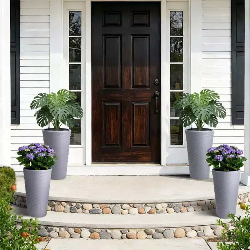 Jardinières hautes à arrosage automatique grises lot de 2, pots de fleurs 23 avec indicateur de niveau d'eau, trous de drainage pour usage intérieur et extérieur