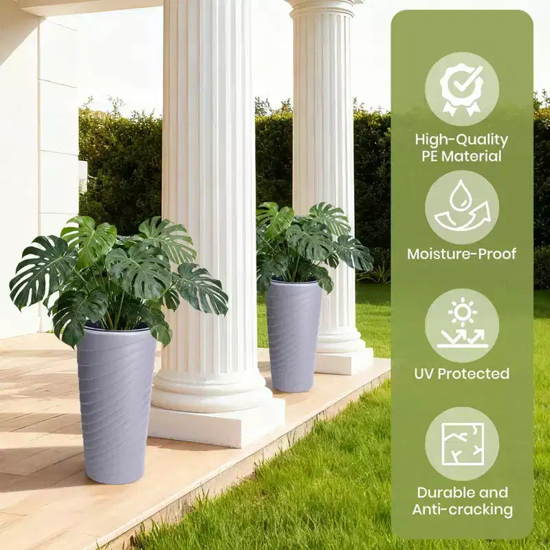Jardinières hautes à arrosage automatique grises lot de 2, pots de fleurs 23 avec indicateur de niveau d'eau, trous de drainage pour usage intérieur et extérieur